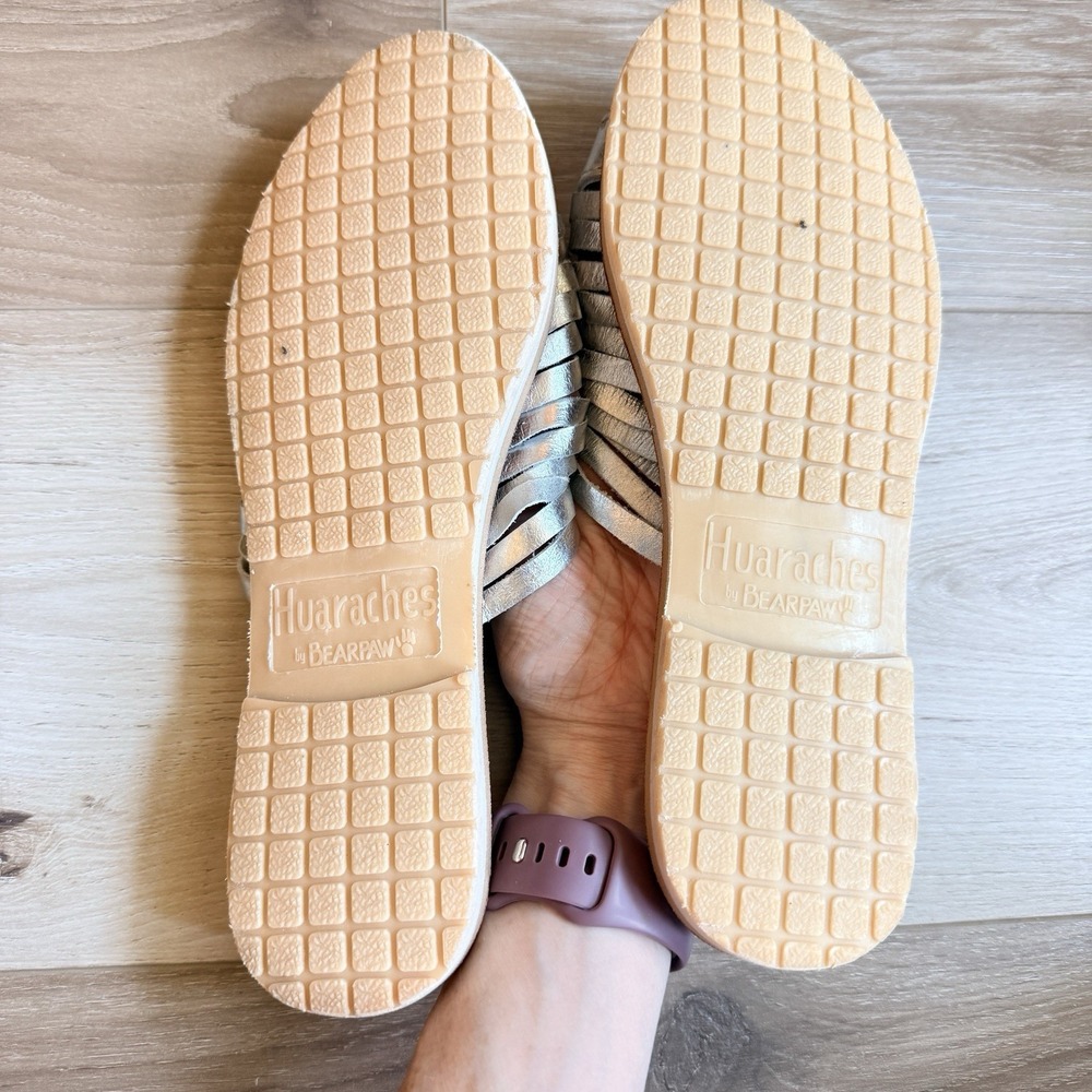 Huaraches Bearpaw Women's Leather Silver Sandals Size 9 Boho Vacation - Picture 5 of 6